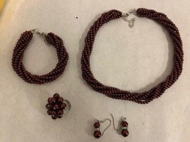 Women's Vintage Multilayer faux Copper/Maroon Necklace, Choker, Bracelet, Ear... - £14.75 GBP