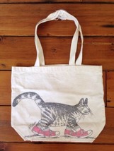 Vintage 70s B Kliban Cat Red Sneakers White Cotton Canvas Tote Bag 14x11.5 - £118.51 GBP