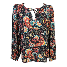 Loft Womens Blouse Multicolor Paisley Long Sleeve Notch Neck Petites PM - £14.20 GBP