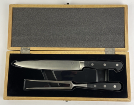 Martha Stewart 2 pc set with 8&quot; Santoku Knife &amp; Carving Fork w Wood Case - LOOK - £23.72 GBP