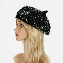 Women&#39;s Dark Green Artist Beret Sparkle Bling Shiny Sequins Beanie Party Hat Cap - £11.75 GBP