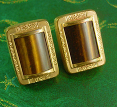 1880s Victorian Tigereye Cufflinks Antique gold Collectors Sleeve Accessory  vin - $225.00