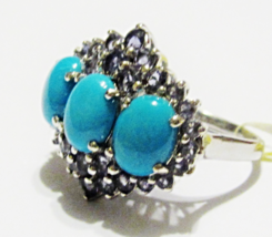 Sleeping Beauty Turquoise Oval & Purple Iolite 3-Stone Ring, Size 8, 5.90(TCW) - £119.46 GBP