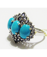 Sleeping Beauty Turquoise Oval &amp; Purple Iolite 3-Stone Ring, Size 8, 5.9... - $205.82 CAD