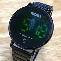 Skmei Mens 30m Black Round Touch Green LED Digital Quartz Watch~Date~New Battery - £14.87 GBP