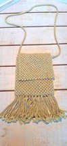 Vintage Boho Macrame/Crochet Fringe Crossbody HandBag/Purse Beige RN# 13762 - £13.37 GBP
