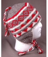 Vtg Winter Hat-100% Wool-Ear Flaps-Red Gray-Soft Lining-Chunky-Made in N... - £30.35 GBP