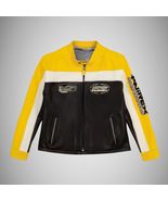 Mens Avirex Leather Jacket Yellow &amp; Black Accent - Lone Wolf Racer Style  - $199.99
