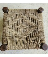 Vintage Wood and Woven Stool Rustic Farmhouse Decor Weave Top - $6,115.45 MXN