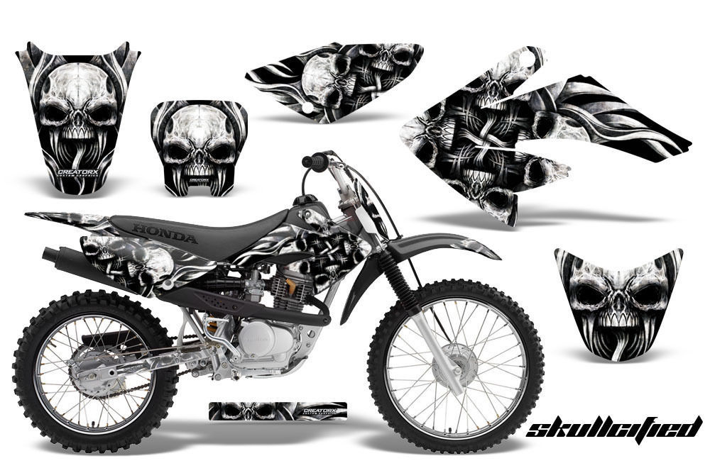 HONDA CRF 70 GRAPHICS KIT DECALS CREATORX SKULLCIFIED SILVER - $104.76