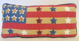 USA Flag Pillow Primitive Patriotic Stars Stripes Red Blue White Ivory 6 In Tall - £20.03 GBP