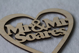 Custom  Personalised Mr &amp; Mr Wedding CakeTopper Wood Heart With Names Bi... - $8.96