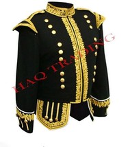 Black Blazer Wool Doublet Gold Bullion Hand Embroidered - £359.71 GBP