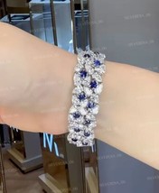 Attractive 925 Sterling Silver 8.40Ct Round Cut Simulated Sapphire Bracelet - £214.97 GBP