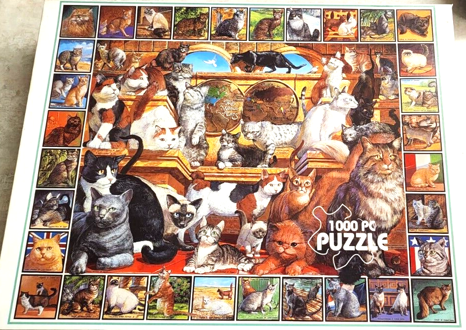 White Mountain Puzzles 1000 Piece World of Cats Vintage 1998 New In Sealed Box - $28.05