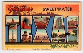 Greetings From Sweetwater Texas Large Big Letter Postcard Linen Curt Teich - $10.69