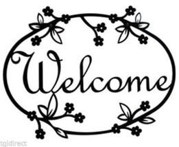 Wrought Iron Welcome Sign Floral Silhouette Outdoor Home Decor Flower Plaque - $24.18