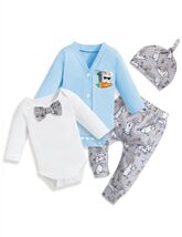 FoWear Baby Boy Easter Outfit Romper Rabbit Print Pants 4PCS Size 0-3M - $289.32 MXN