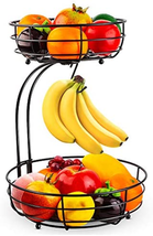 2-Tier Countertop Fruit Vegetables Basket Bowl Storage With Banana Hanger NEW - £26.23 GBP