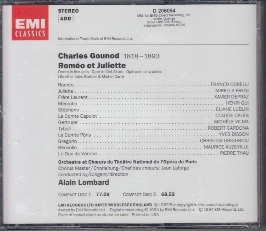Goundod: Romeo Et Juliette (CD) Classical Music BMG Club Release Item image 2