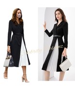 Kate Middleton Inspired Classic Mock Two-Piece Contrast Coat Dress in Black - €137,28 EUR
