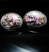 Marbleized Pink Rhodonite Cufflinks HUGE Love stone Vintage Gemstone Swank Magic - £139.88 GBP