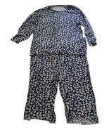 Draper &amp; James Navy Blue and White Floral Print Knit Pajama Set Size 3X - $33.24