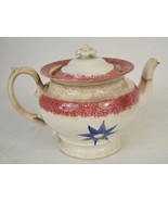 Spongeware Splatterware Red Blue Flower Teapot Lid 1830s Antique - $161.19