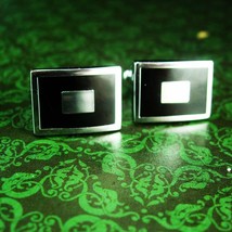 Modernist Tuxedo Cufflinks Vintage Silver Black Enamel Classic Design Birthday F - £59.95 GBP