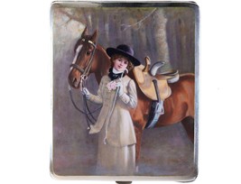c1900 Austrian Art Nouveau Equestrian Woman 900 Silver Hand Painted Enamel Cigar - £1,087.80 GBP