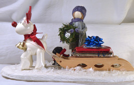 #1667 Crepe Paper - Handmade Dolls - Child with sled of presents and rei... - $30.00