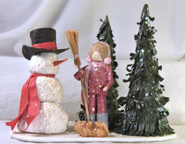 #1668 Crepe Paper - Handmade Dolls - Girl Building Snowman - $30.00