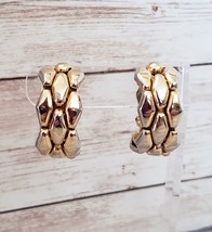 Vintage Clip On Earrings Extra Large Gold Tone Hoops Statement Unusual 1.25&quot; - £11.98 GBP
