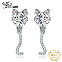 Rival love cat wagging tail 4ct round gemstone 925 sterling silver dangle stud earrings thumb200