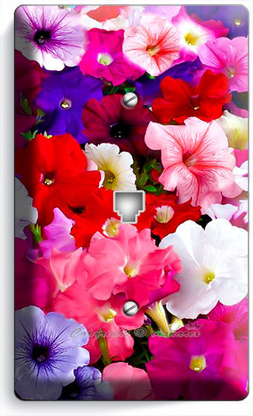 PETUNIA GARDEN FLOWERS VARIETY PHONE JACK TELEPHONE WALL PLATE COVER HOME DECOR