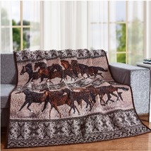 Rustic Western Horse Valley Herd Navajo Vectors Cozy Plush Quilted Throw Blanket - £31.45 GBP