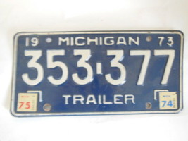 1973 MICHIGAN STATE LICENSE PLATE TRAILER 74 75 TAGS STICKER 353-377 STEEL - $19.55