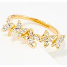 0.2CT Lab-Created Diamant 5-Butterfly Promesse Bague 14K Argent Plaqué or Jaune - £167.87 GBP