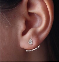 high quality 100% 925 sterling silver 3 colors double sided pave cz ear ... - £16.53 GBP