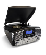 Trexonic Retro Wireless Bluetooth, Record and CD Player in Black - $181.65 CAD