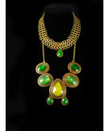 Exotic Green chandelier Necklace Gypsy gold mesh rhinestone choker State... - £138.68 GBP