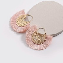 Vintage Bohemian Fan-shaped Tassel Earrings For Women Girls Eardrop Wedding Part - £7.22 GBP