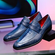 Fangio Classic Penny Loafer Genuine Ostrich Leg & Quill Shoes Denim Blue image 9