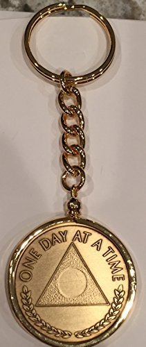 Primary image for One Day At A Time Triangle AA Al-Anon Medallion Keychain Chip Holder Gold Plated