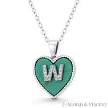 Initial Letter W CZ &amp; Turquoise Heart Charm 925 Sterling Silver Necklace Pendant - £19.43 GBP+