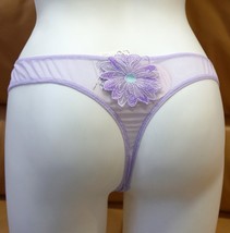 Panties Floral Thongs Sheer Stretch Lilac Made In Europe Sexy Mesh Embroidered L - £25.40 GBP