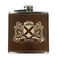 Farren Irish Coat of Arms Leather Flask - Rustic Brown - £20.00 GBP