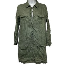 Equipment Knox Green Linen Long Sleeve Lace Up Shirt Dress Size S - £28.18 GBP