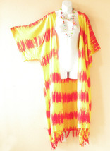 CG47 Floral Kimono Hand Painted Batik Plus Open Duster Maxi Cardigan up ... - £23.87 GBP