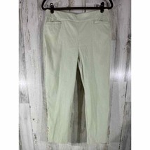 Chicos Green Stripe Cropped Ankle Pants 1P (32x24.5) Button Slit Accents - £15.54 GBP
